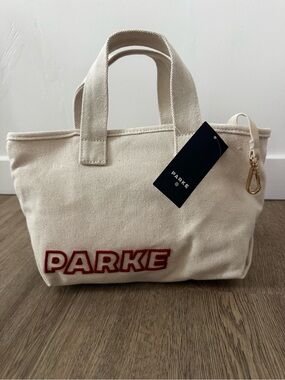 Parker Natural Canvas Tote with Red Logo and Gold Hardware